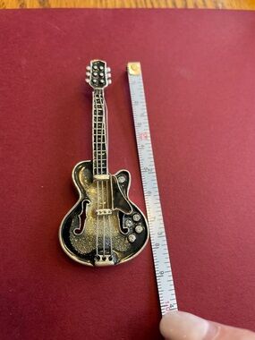Vintage Napier rhinestone and black Guitar Brooch.
